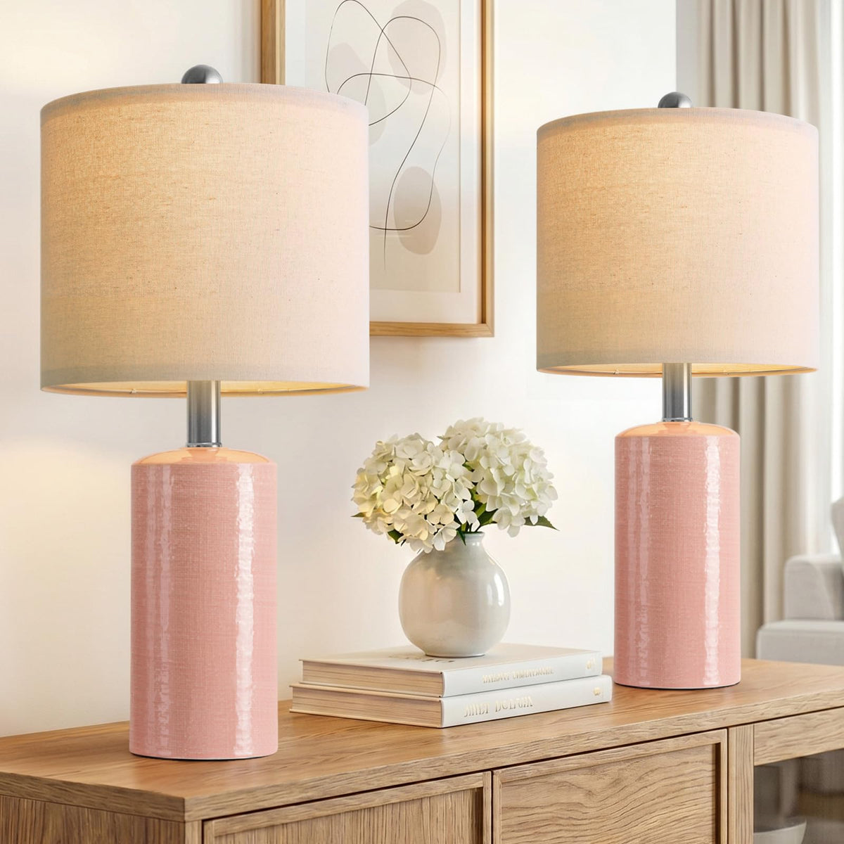 20.25" Small Table Lamps Set of 2 Modern Ceramic Lamps for Living Room