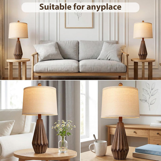 Hamucd 22” Set of 2 Modern Farmhouse Lamp for Living Room, Rustic Resin Beside Table Lamps with Linen Shade, Vintage Lamps for Nightstands Bedroom Entryway Decor