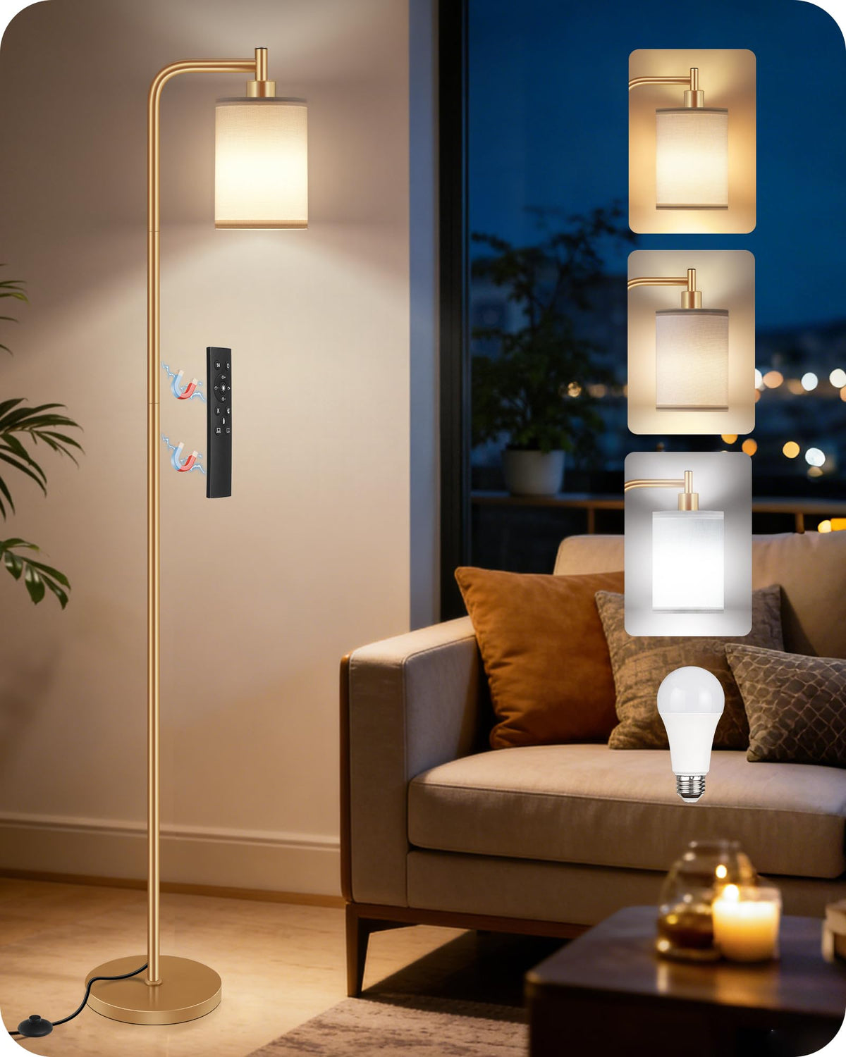 Dimmable Floor Lamp for Living Room with Remote & 10W Bulb