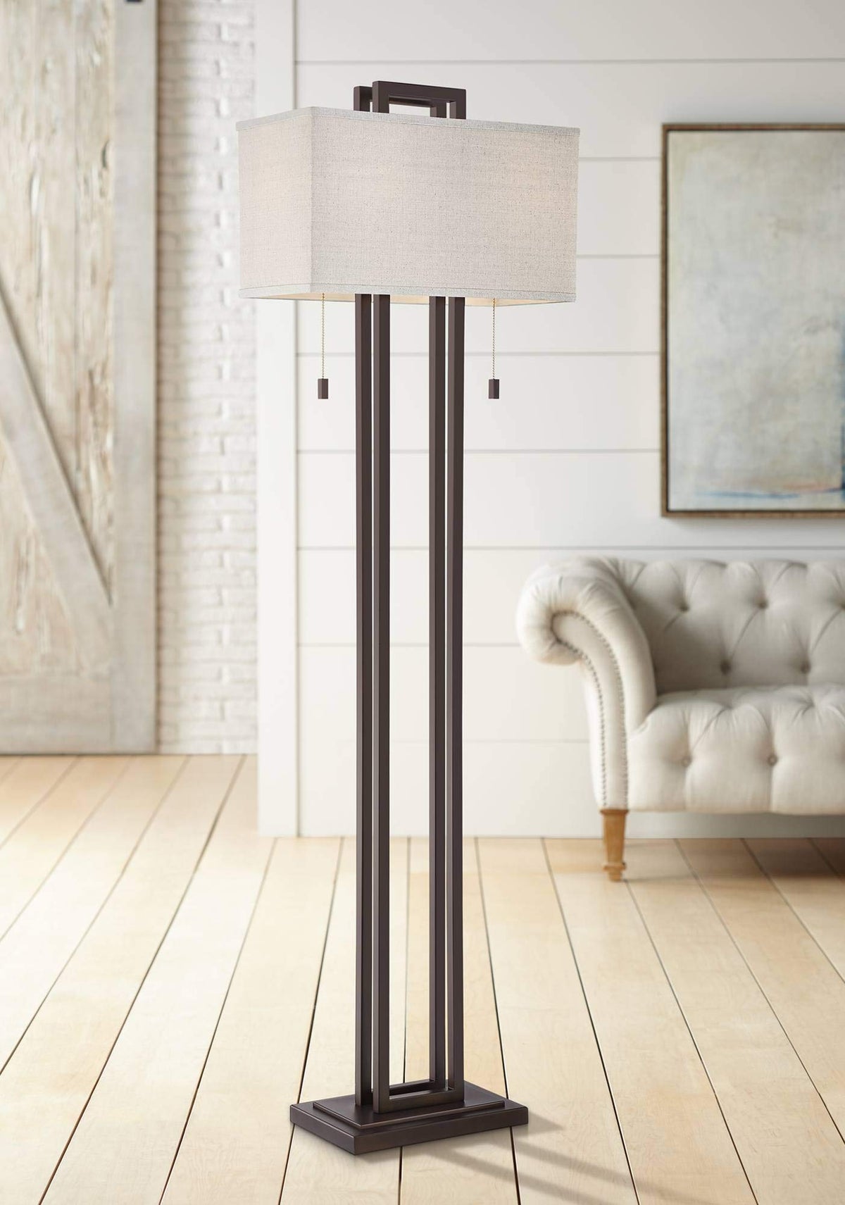 Gossard 62" Tall Pull Chain Linen Shade Bronze Floor Lamp Living Room