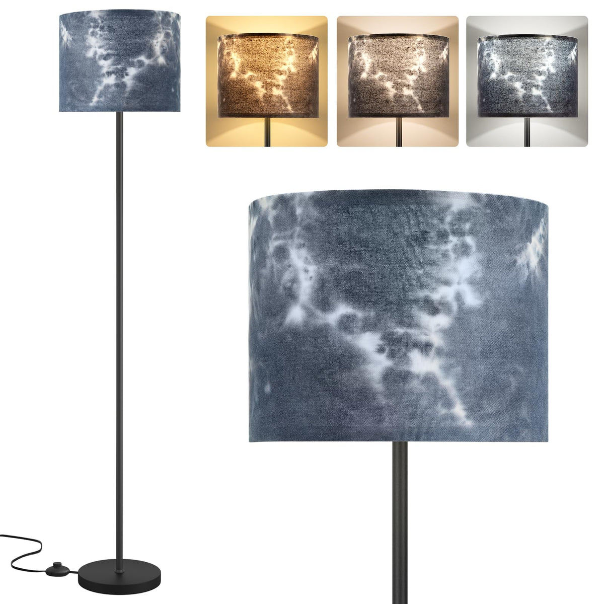 Ambimall 60'' Modern Floor Lamp with Shade, Tall Lamps for Living Room, Bedroom, Office, Dining Room, Beige Shade with Brown Pole(Without Bulb)