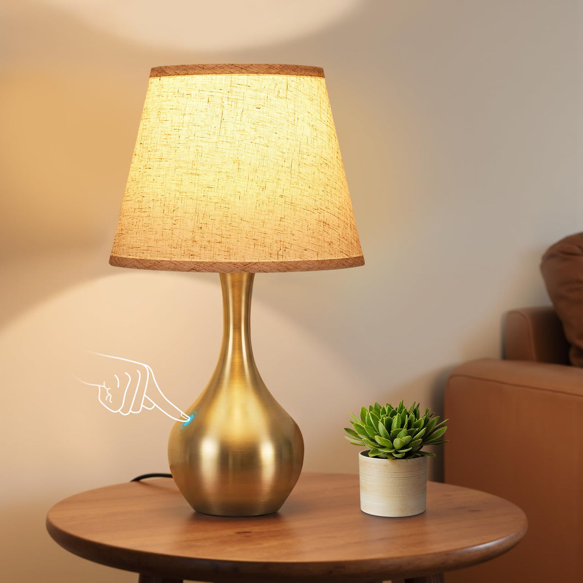 16.1" Touch Table Lamp for Nightstand, 3 Way Dimmable Small Bedroom Lamp