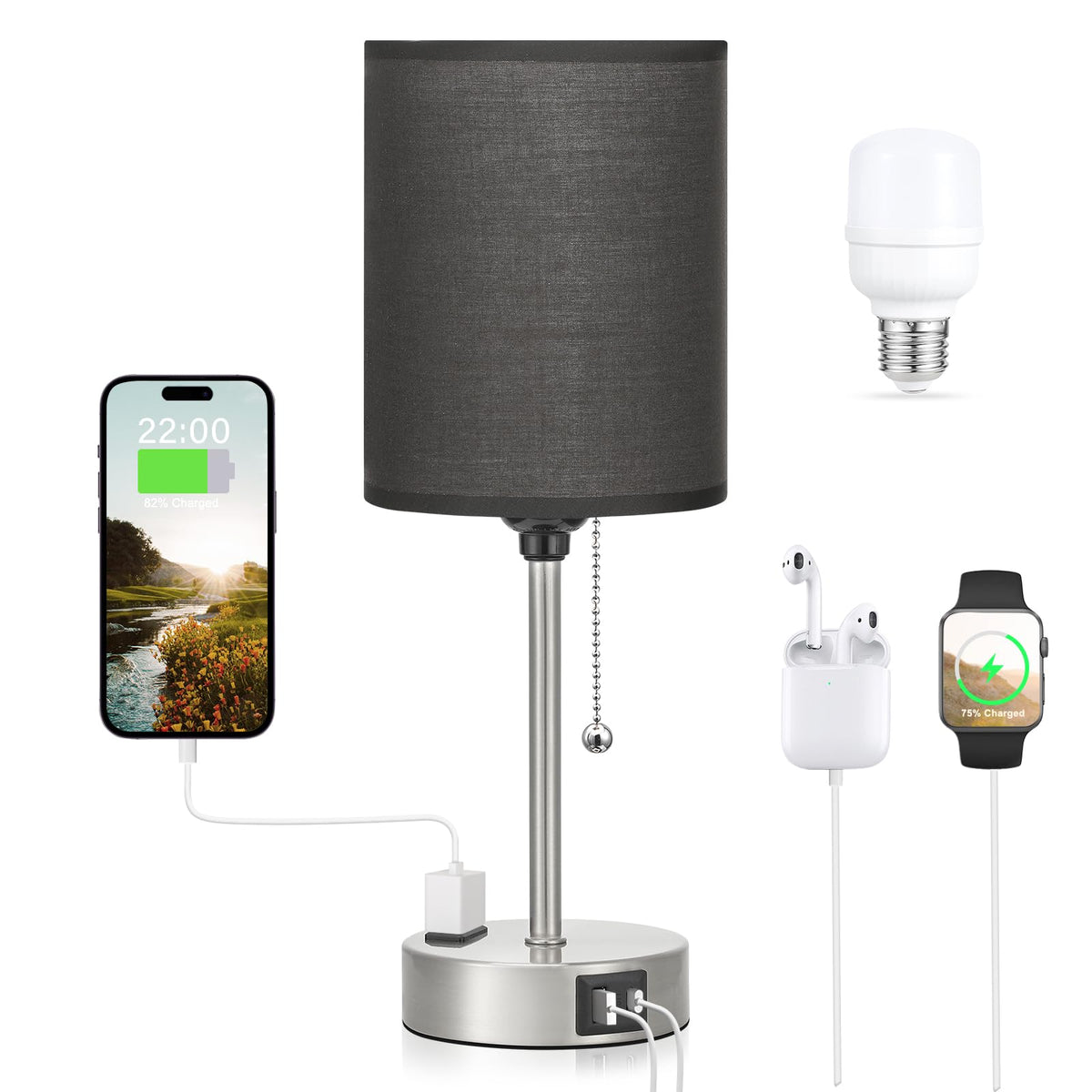 Dicoool Bedside Table Lamp for Bedroom - Small Desk Lamp with USB Ports