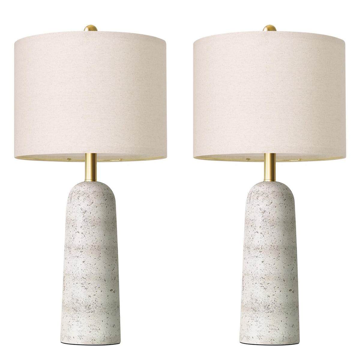 BOBOMOMO Modern Table Lamp Set of 2, Warm Beige Resin Lamp with Natural Stone Look, 27.25" Lamps for Living Room with Linen Shades, Bedside Lamp for Bedroom, Living Room, Nightstand, Entryway