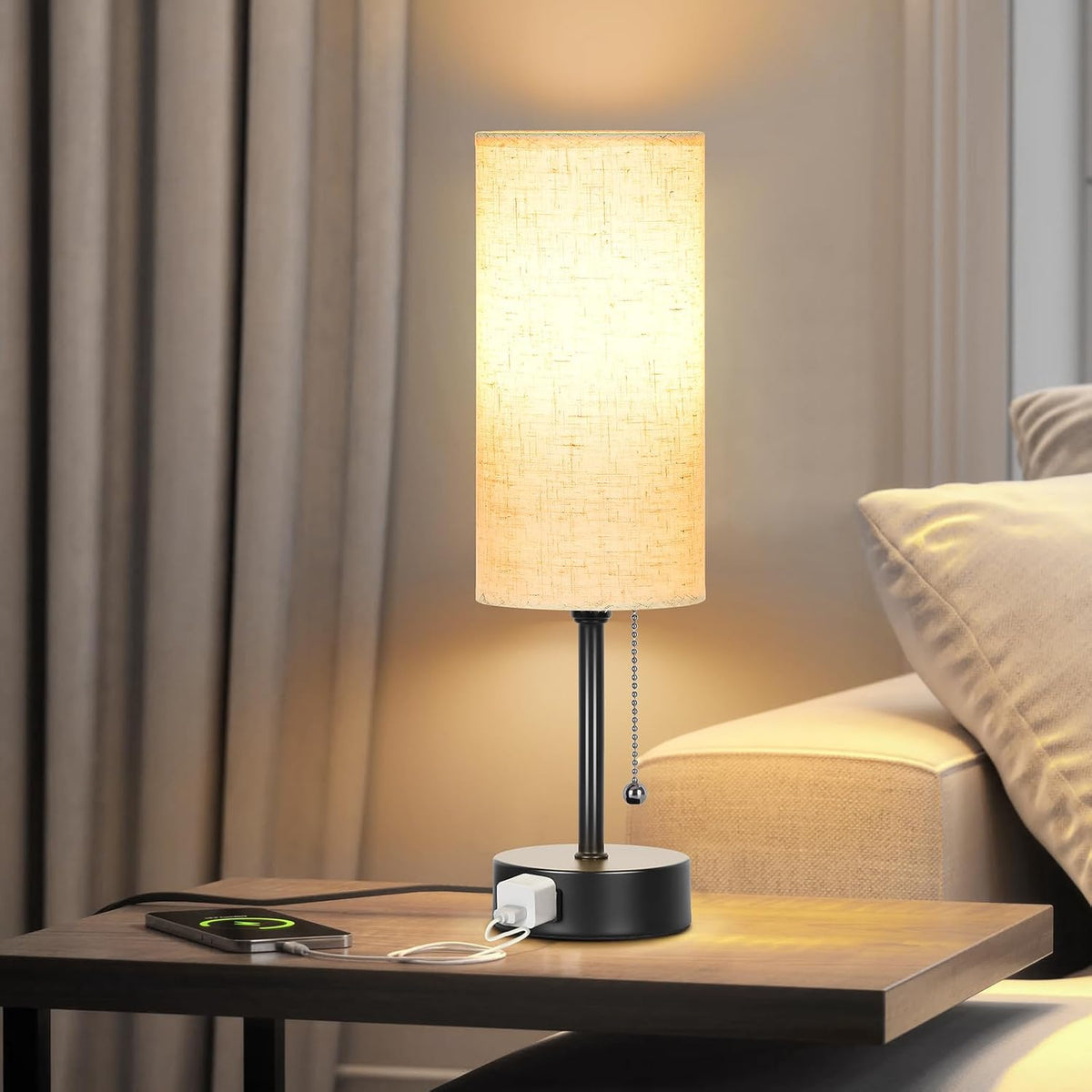 Bedside Table Lamp for Bedroom,Small Lamps for Night stands with Pull Chain