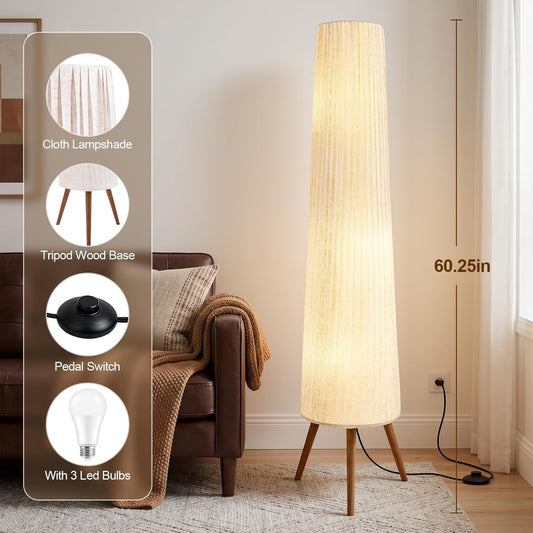 GyroVu 60 Inch Oatmeal Wood Floor Lamp, Color Temperature Adjustable