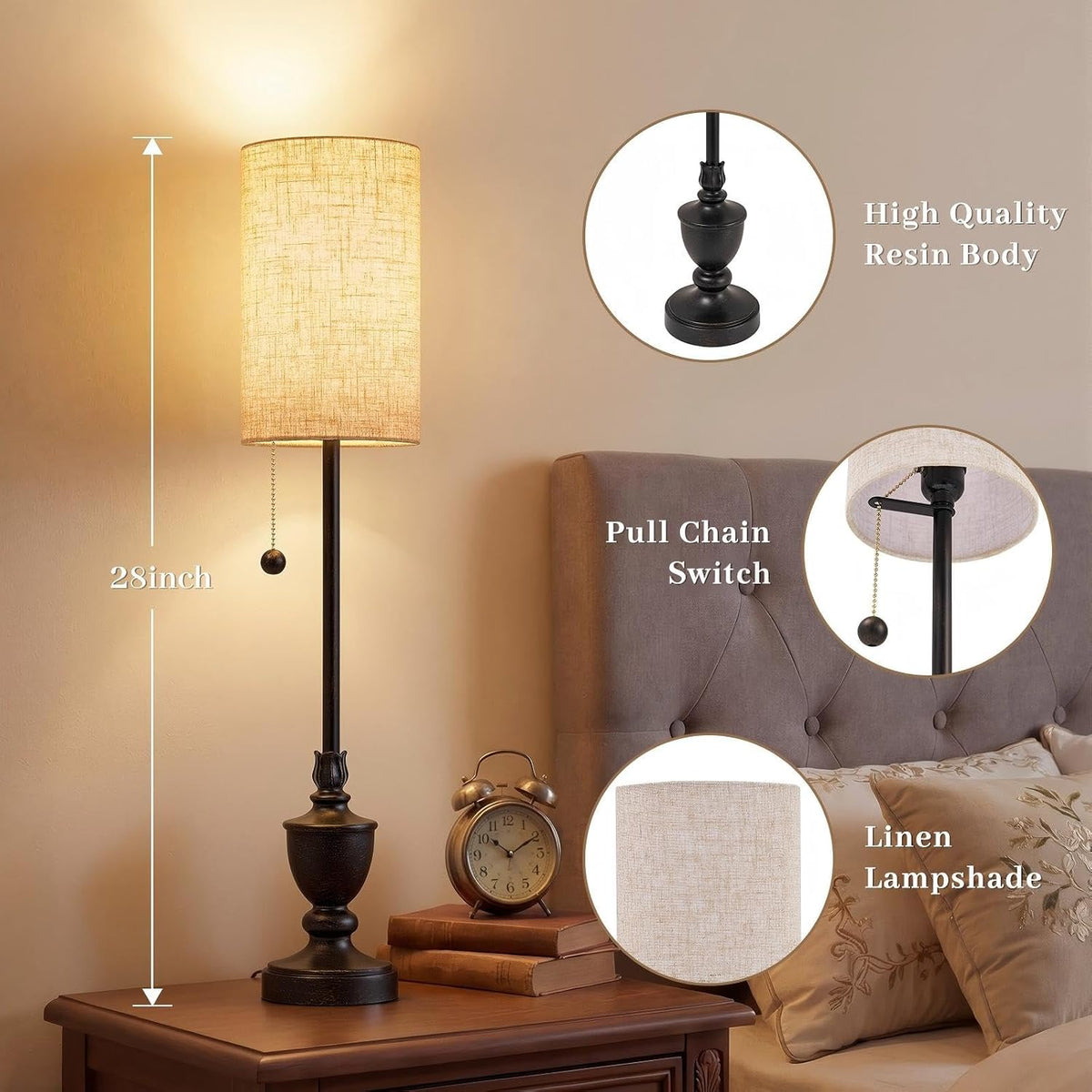 Buffet Table Lamps Set of 2,28" Tall Skinny Black Resin Living Room Lamp