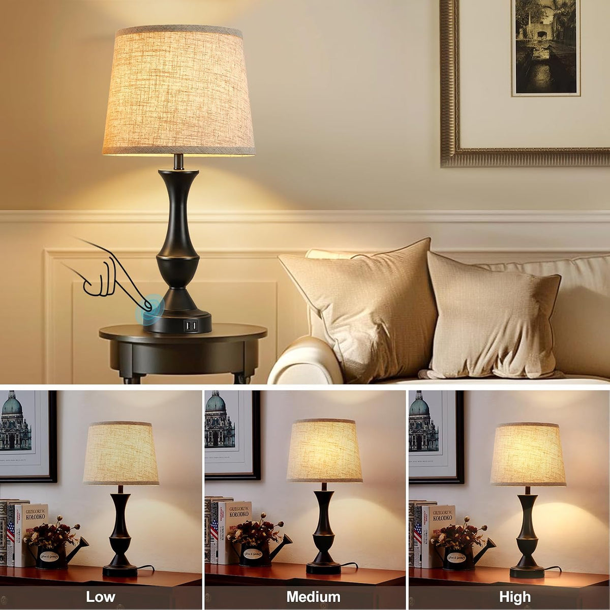 Luvkczc Upgraded Touch Table Lamps Set of 2, 22" Tall Bedside Lamps