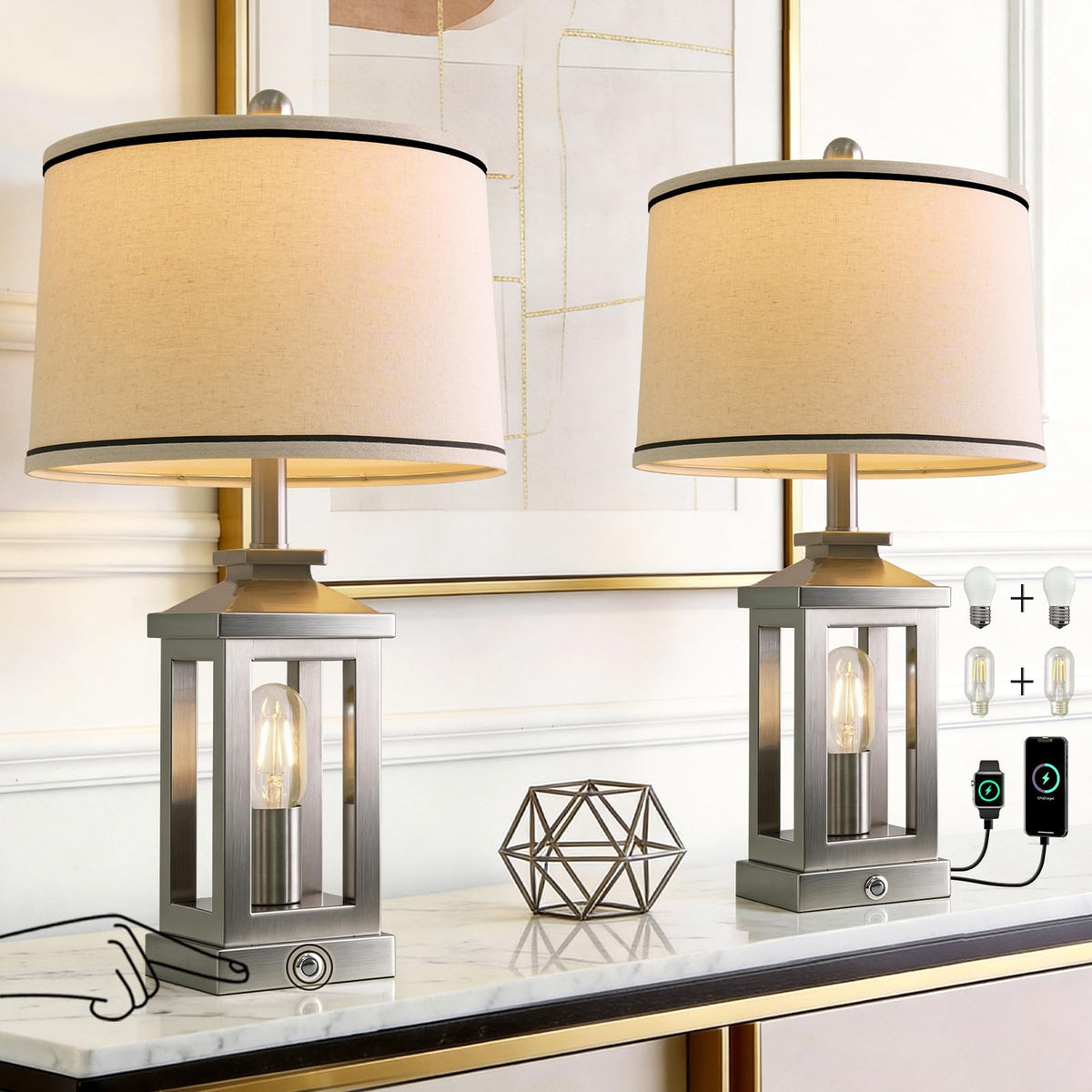 23.75" Retro Farmhouse Black Table Lamp for Living Room Bedroom Nightstand