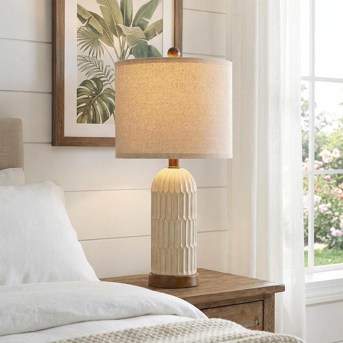 OYEARS 22" Bedside Table Lamps Set of 2, Farmhouse Lamp with USB A+C,Brown