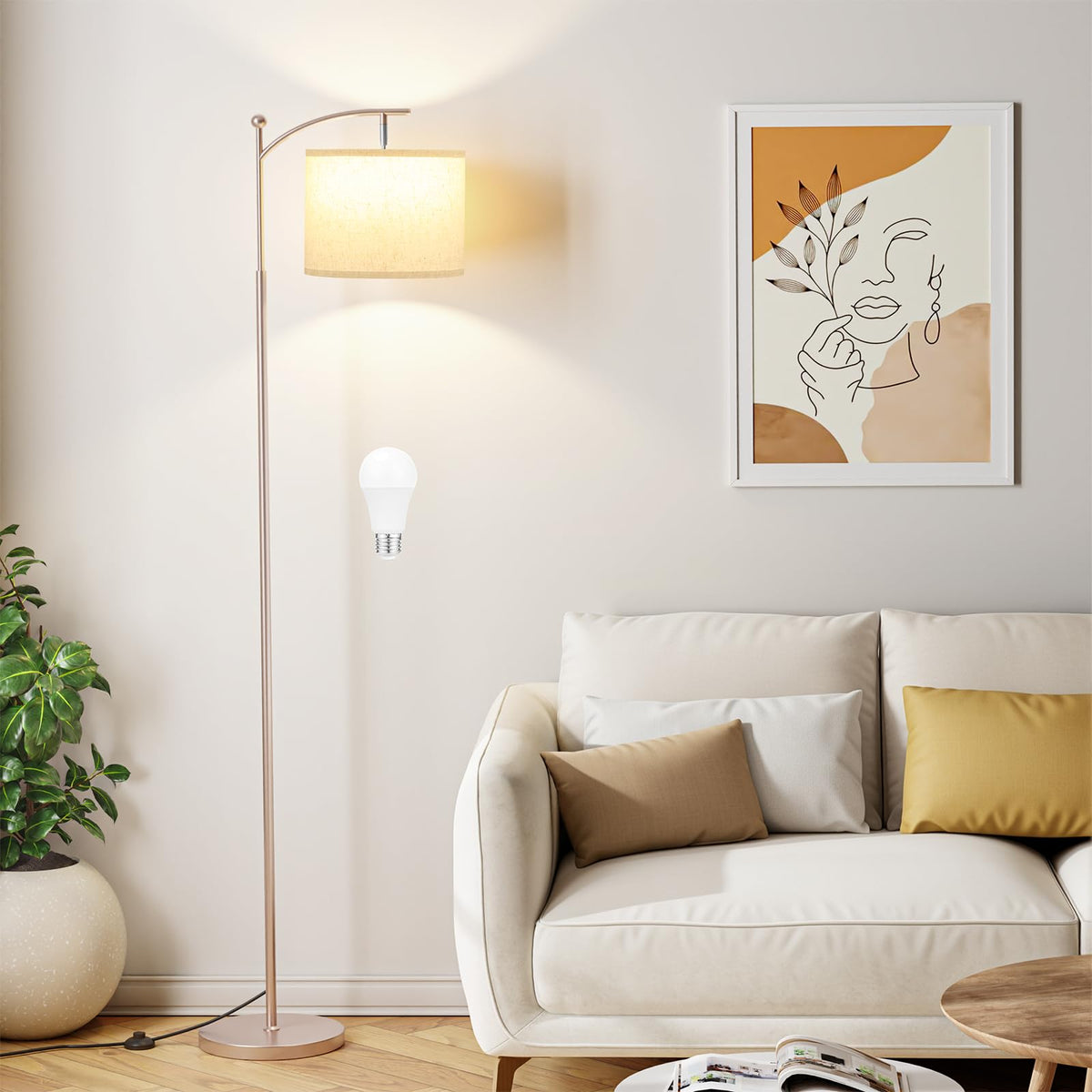 Ambimall 60" Floor Lamp with 3 Color Temperatures, Adjustable White Shade, Black Pole - Tall Lamp for Living Room, Bedroom, Office, Classroom, Dorm - 9W Bulb Included