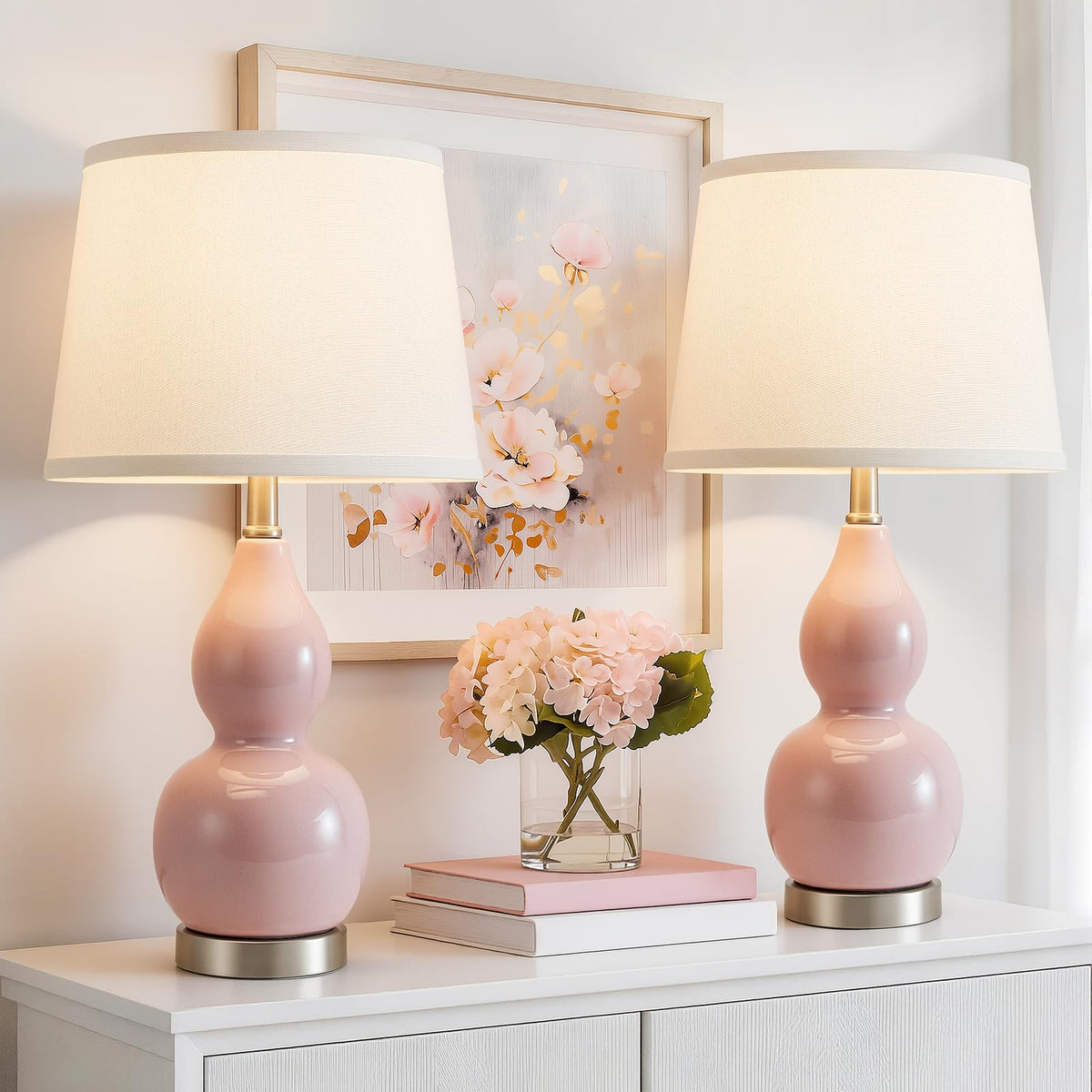 GyroVu 18" Table Lamp Set of 2, Ceramic Table Lamp Classic Beside Lamps Nightstand Lamp Modern Lamp for Living Room, Bedroom & Office Rocker Switch Sage Green-LED Bulbs Included