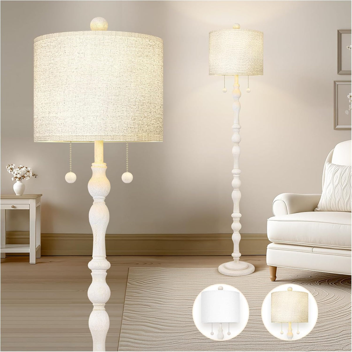 Scenekoy 65.5" Natural Real Wood Boho Floor Lamp for Living Room Bedroom
