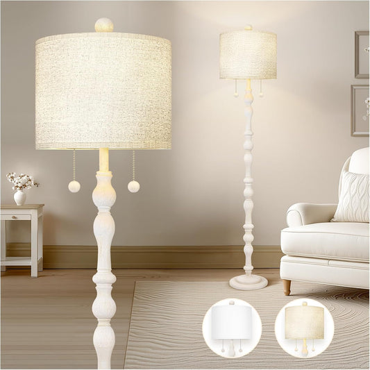 Scenekoy 65.5" Natural Real Wood Boho Floor Lamp for Living Room Bedroom