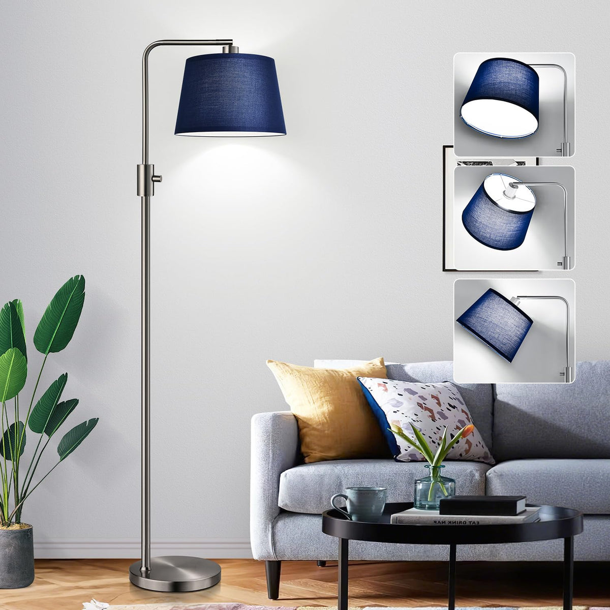 Nintiue 【Upgraded】 Dimmable Floor Lamp, 1000 Lumens LED Bulb Included, Arc Floor Lamps for Living Room Modern Standing Lamp with Linen Shade, Tall Lamp for Bedroom Office Reading Dining Room- Black