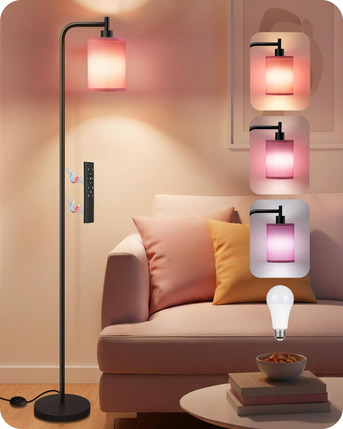 Dimmable Floor Lamp for Living Room with Remote & 10W Bulb