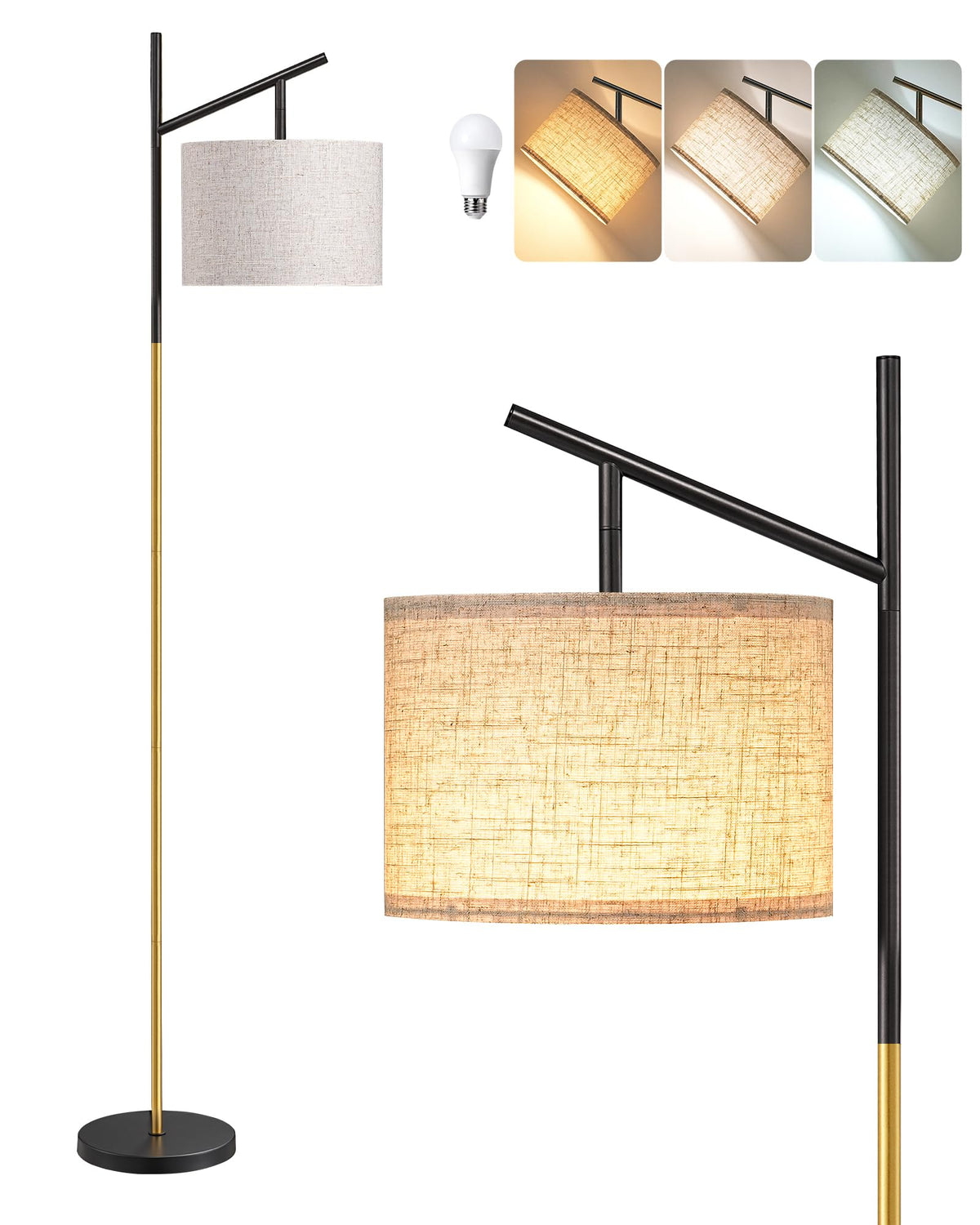 EDISHINE Modern Black Floor Lamps for Living Room, 64.7" Arc Standing Lamp