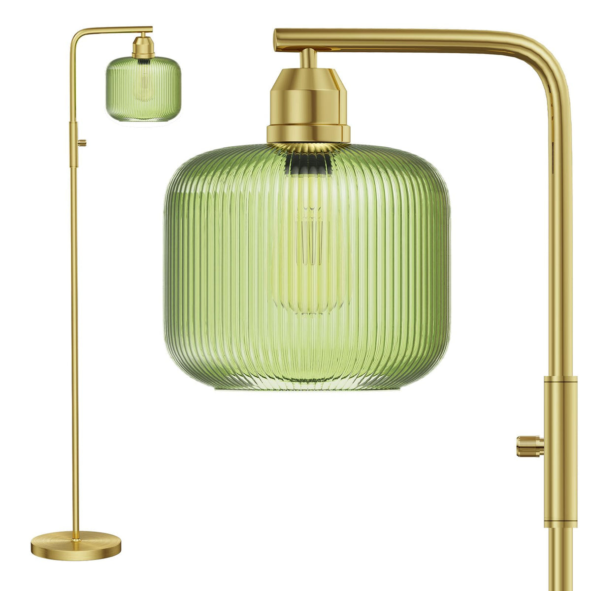 66" Gold Floor Lamp,Standing Lamp with Green Ribbed Glass for Living Room