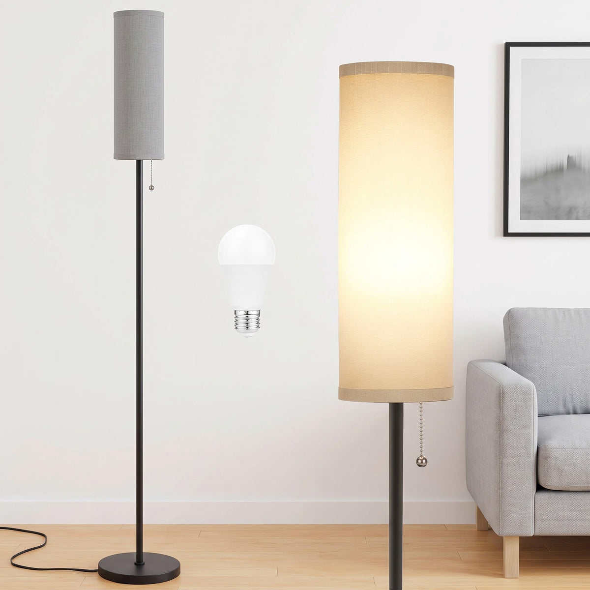 Ambimall 64" Floor Lamp with 9W LED Bulb & Beige Lampshade