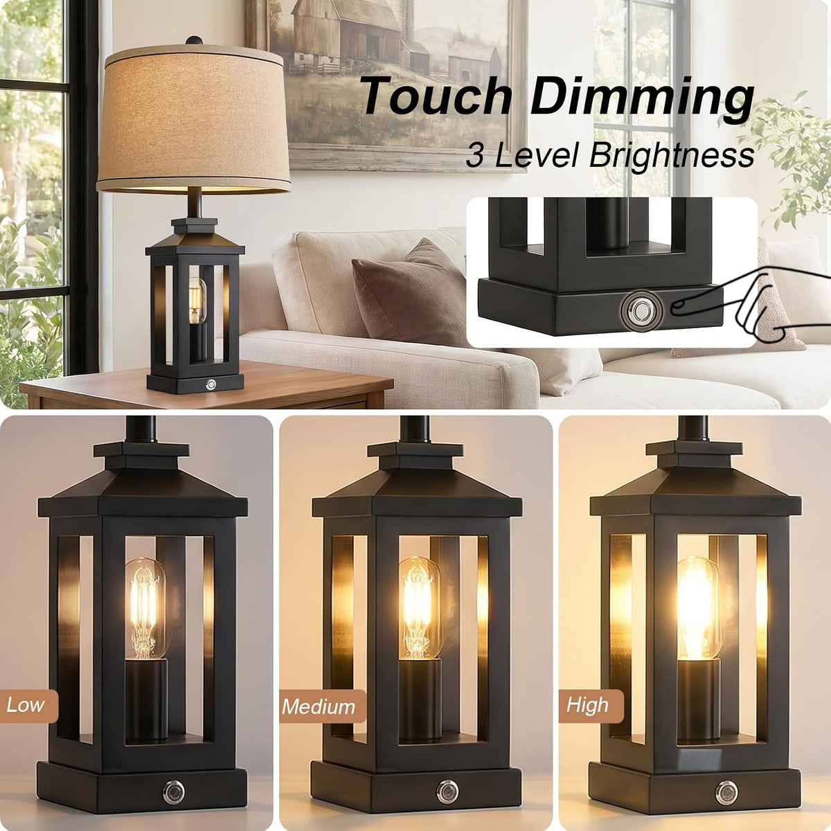 23.75" Retro Farmhouse Black Table Lamp for Living Room Bedroom Nightstand