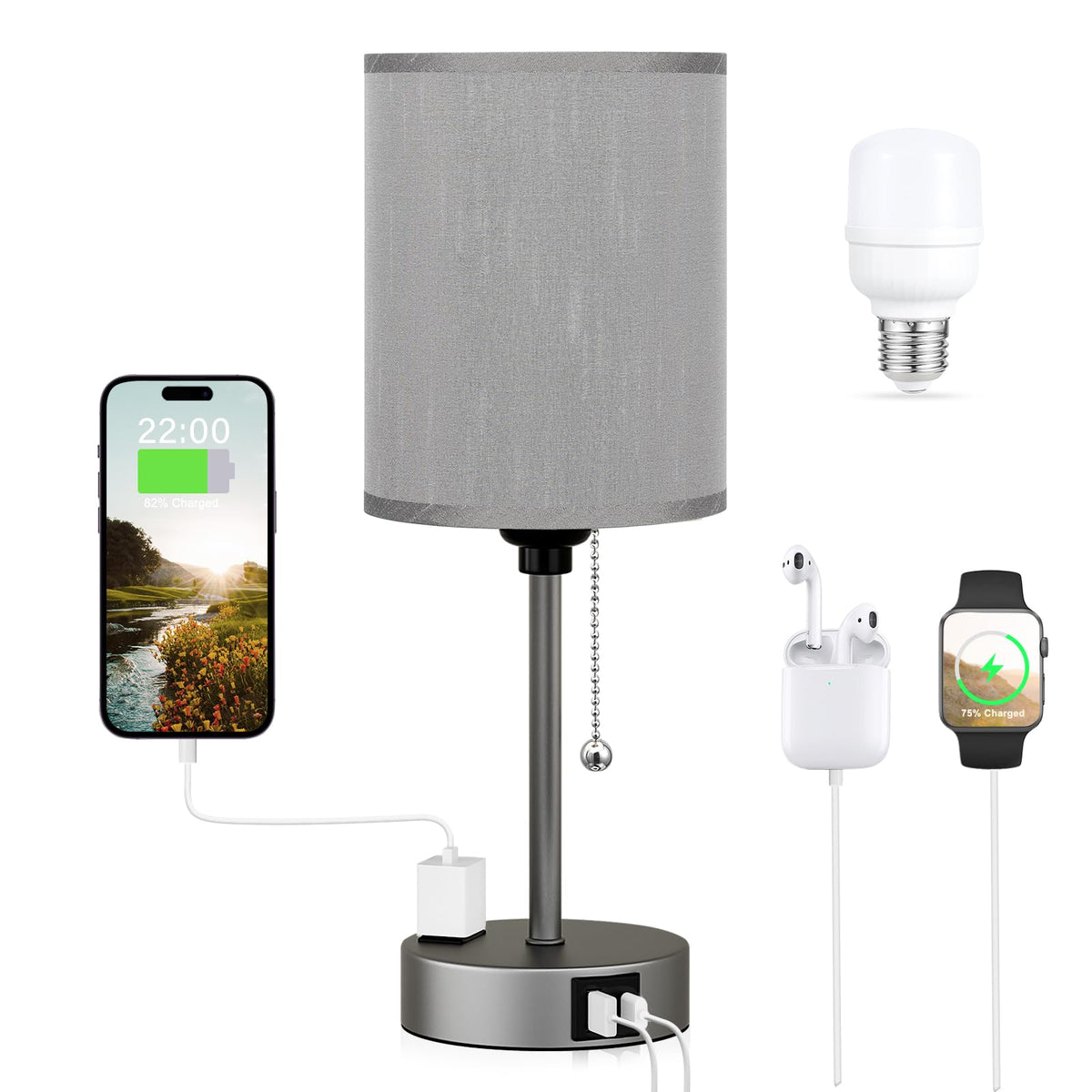 Dicoool Bedside Table Lamp for Bedroom - Small Desk Lamp with USB Ports
