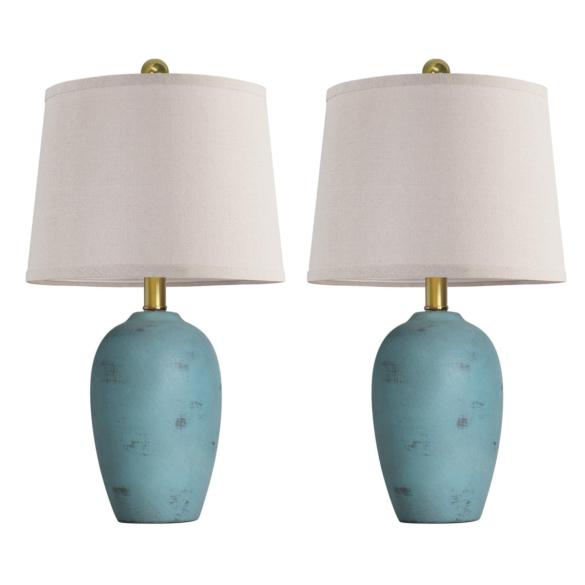 AIEAMPDO 21'' Set of 2 Farmhouse Ceramic Small Table Lamps for Living Room Bedroom, Nightstand Rustic Brown Desk Lamp for Bedside End Table Entryway, 2 LED Bulbs Included