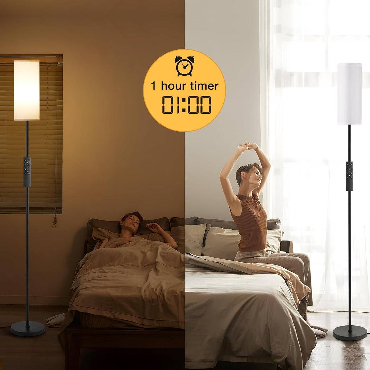 Ambimall 64" Modern Floor Lamp with Remote Control, 9W Bulb Included