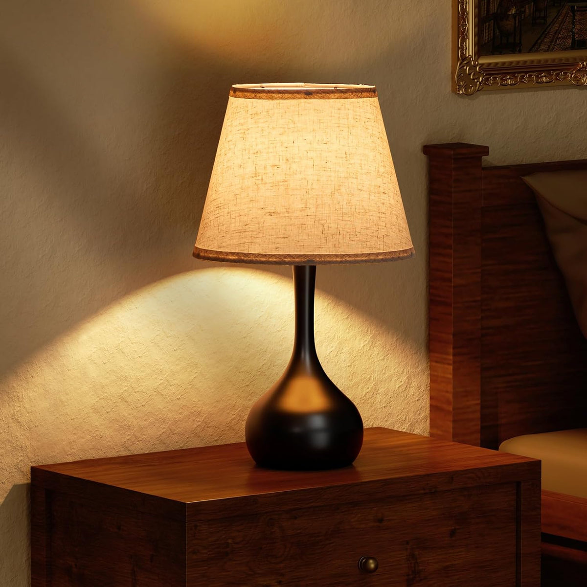 ONEWISH Touch Bedside Lamp, Farmhouse 3-Way Dimmable Table Lamps for Nightstand with Fabric Shade, 17.32'' Desk Lamp for Reading, Bedroom, Livingroom, Office, Corded