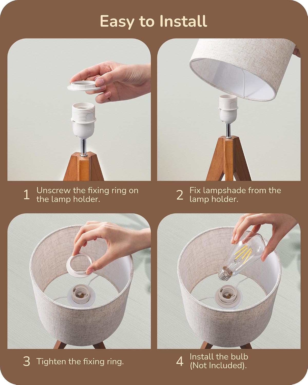 EDISHINE Tripod Table Lamp, Small Cute Bedside Lamp, 14.2 Inch, E26 Base