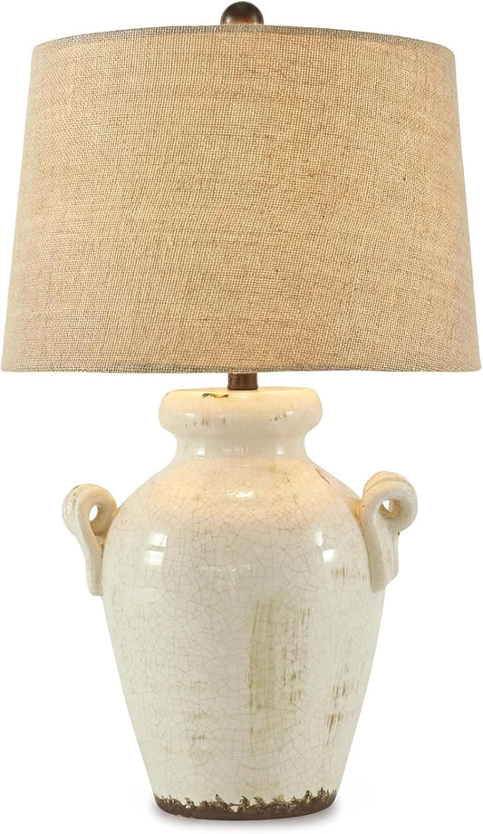 Signature Design by Ashley 27-Inch Farmhouse Ceramic Table Lamp, Cream