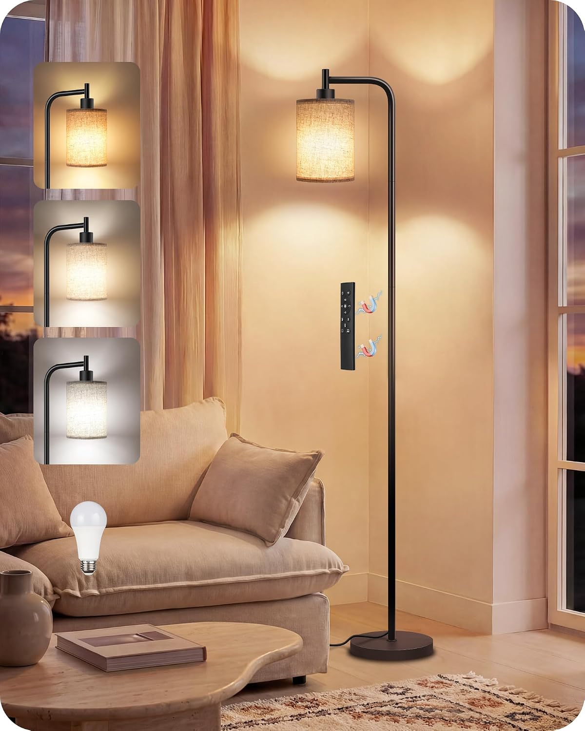 Dimmable Floor Lamp for Living Room with Remote & 10W Bulb