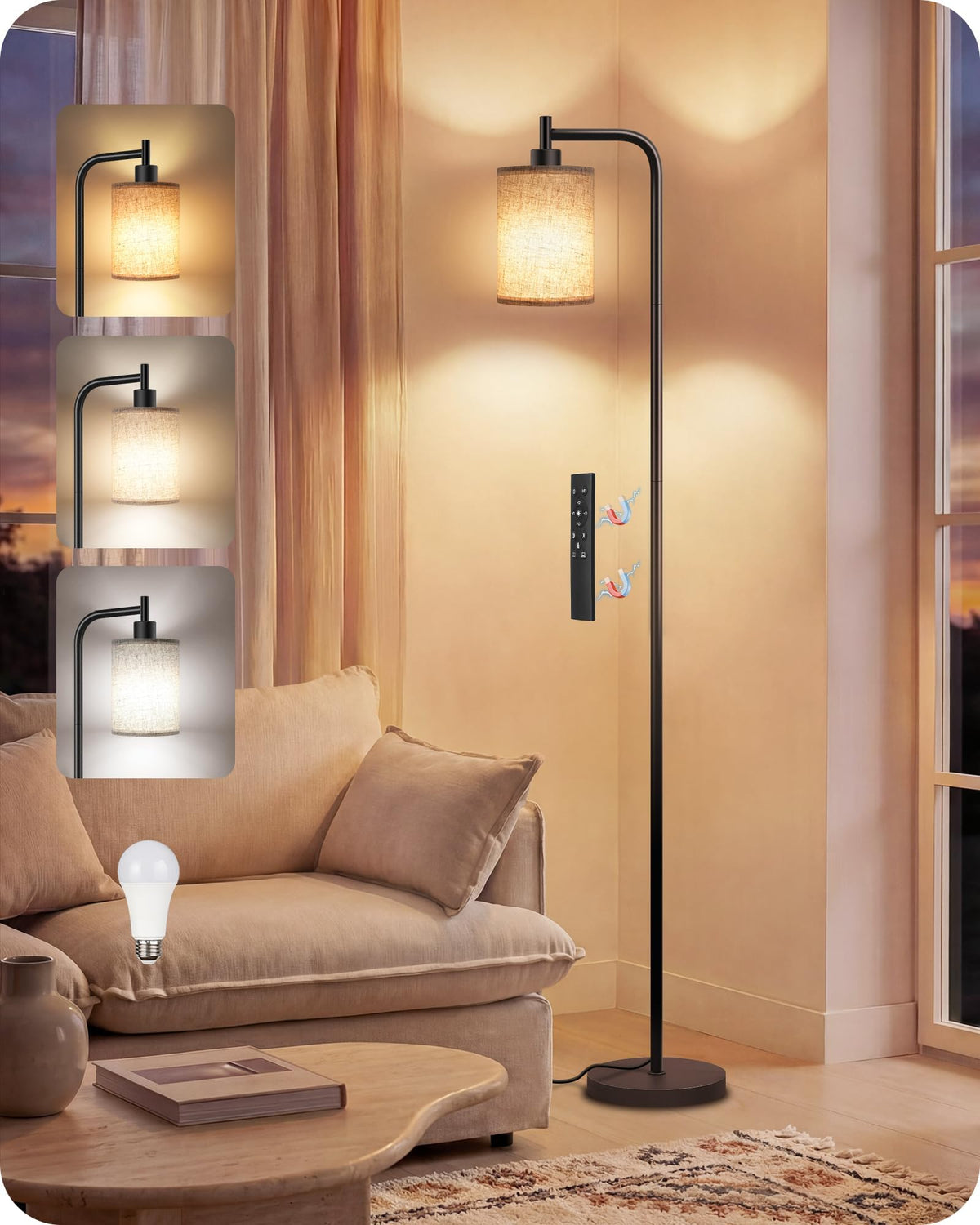Dimmable Floor Lamp for Living Room with Remote & 10W Bulb