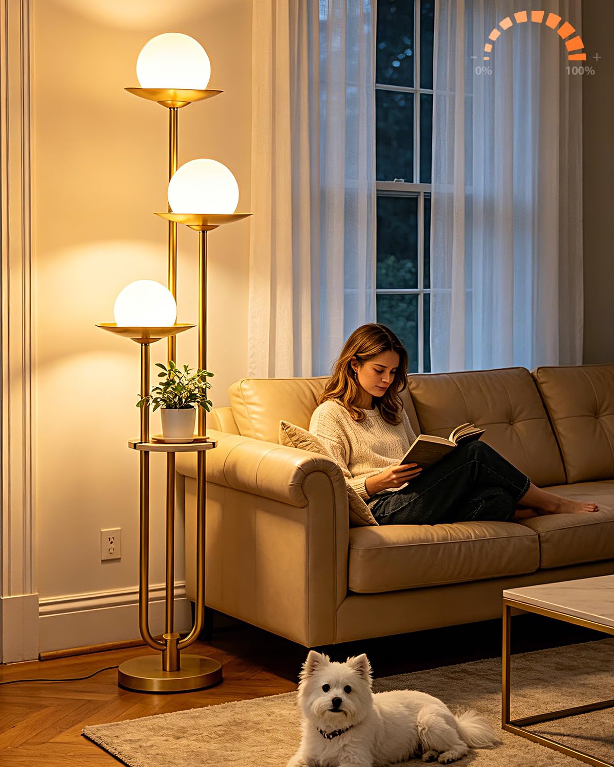 Lightdot 63IN Gold Floor Lamp Dimmable 3-Lights Globe LED Floor Lamps with 3000K Soft Warm White for Wedding/Party Tall Lamp with 5Lbs Heavy Base for Living Room/Bedroom/Sofa Beside/Corner Decor