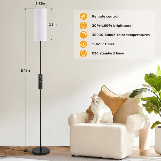Ambimall 64" Modern Floor Lamp with Remote Control, 9W Bulb Included