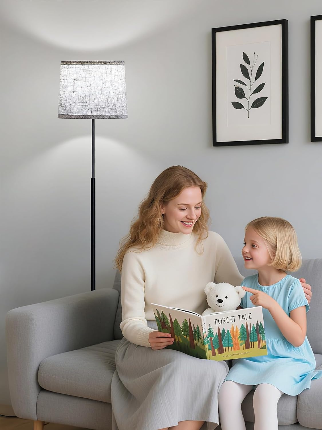 60" Modern Floor Lamp with Linen Shade, 3 Color LED Bulb & Foot Switch