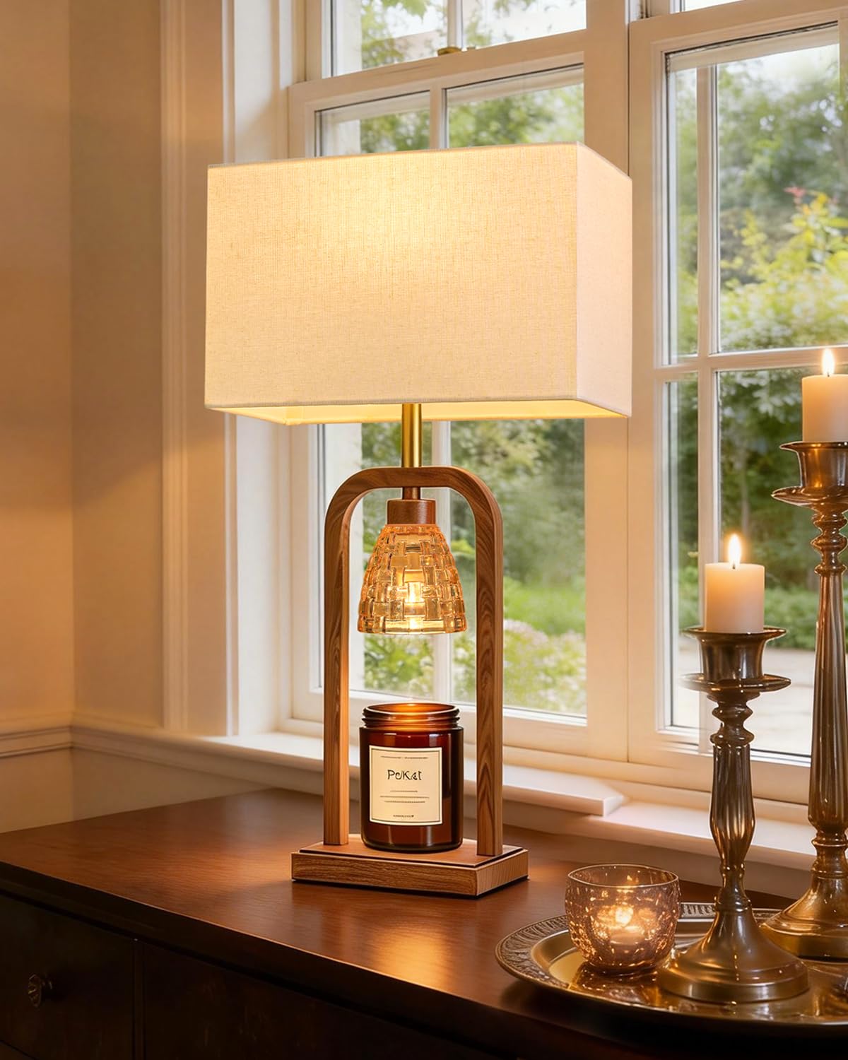 PoKat 2 in 1 Gold Table Lamp with Candle Warmer, Timer & Dimmer, Modern
