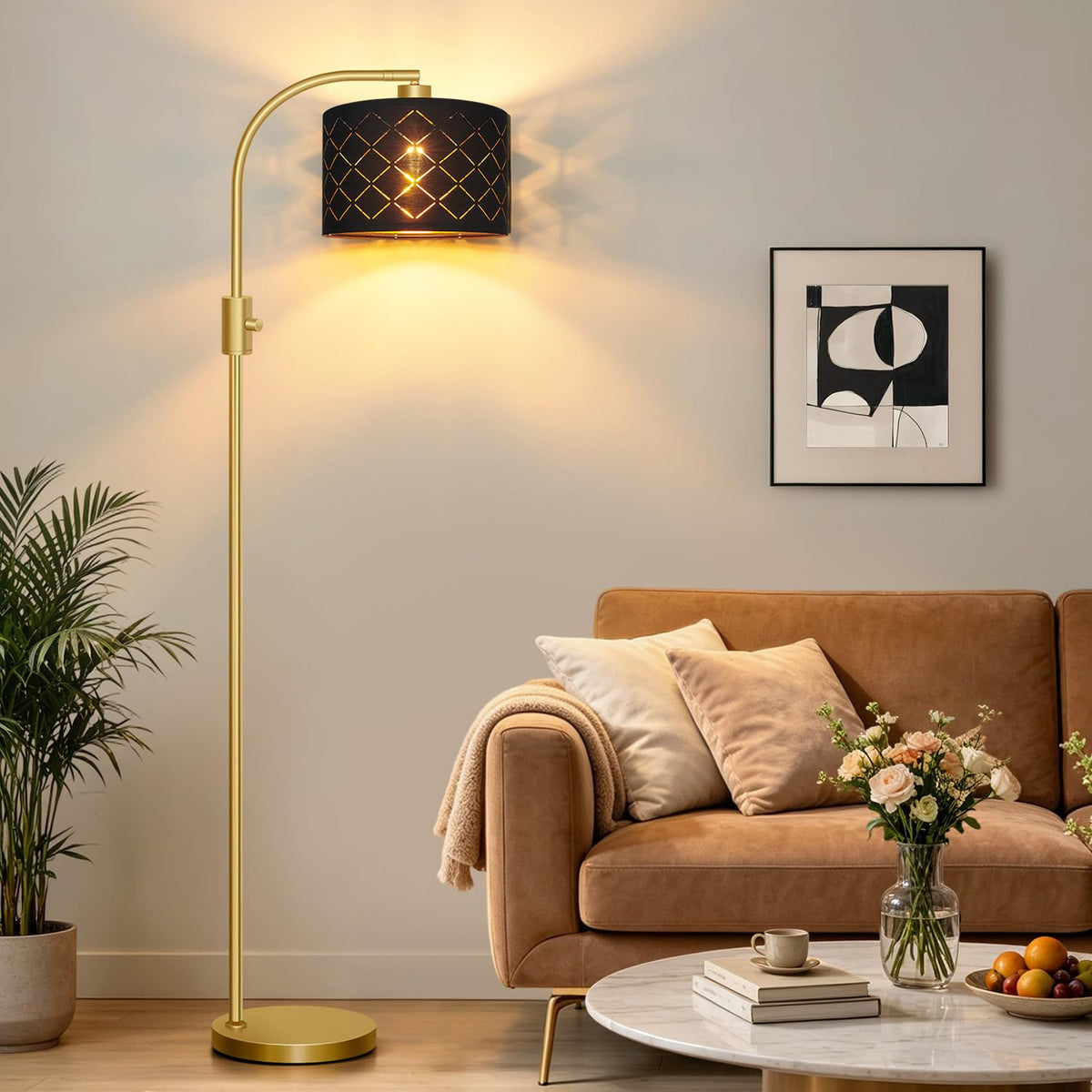 Nintiue Upgraded Modern Arc Dimmable Tall Standing Floor Lamp with Linen Shade, 1200 Lumens LED Bulb Included, for Living & Reading Room, Bedroom, Office & Nursery, Brushed Nickel