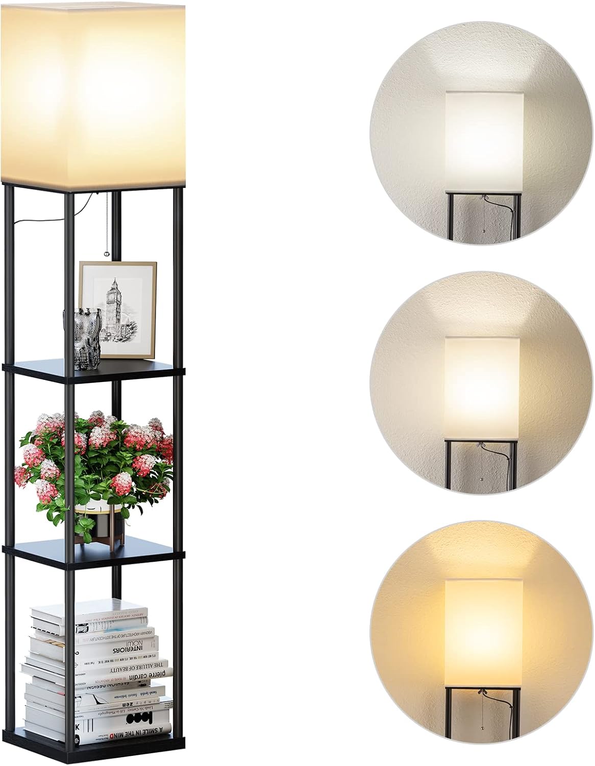 SUNMORY Floor Lamp with Shelves, Standing Lamps for Living Room, Black