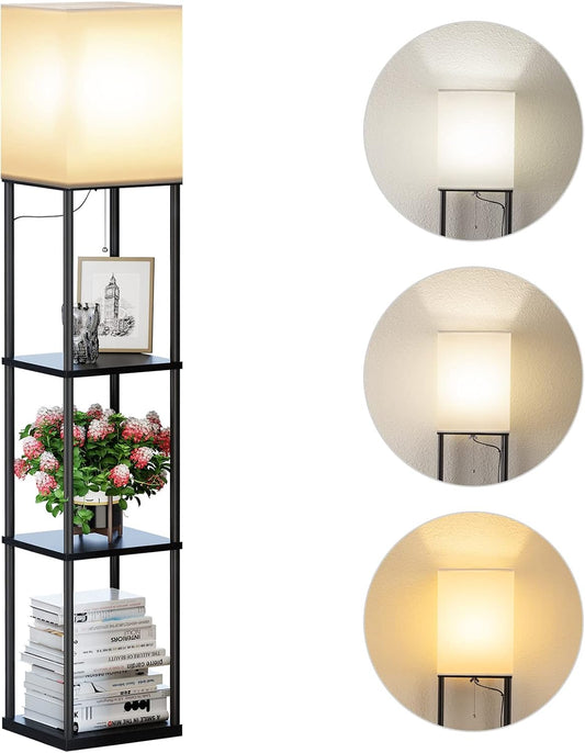 SUNMORY Floor Lamp with Shelves, Standing Lamps for Living Room, Black