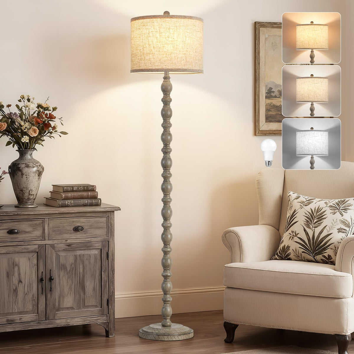 Luvkczc Farmhouse Floor Lamps for Living Room, Standing Lamp with Bulb