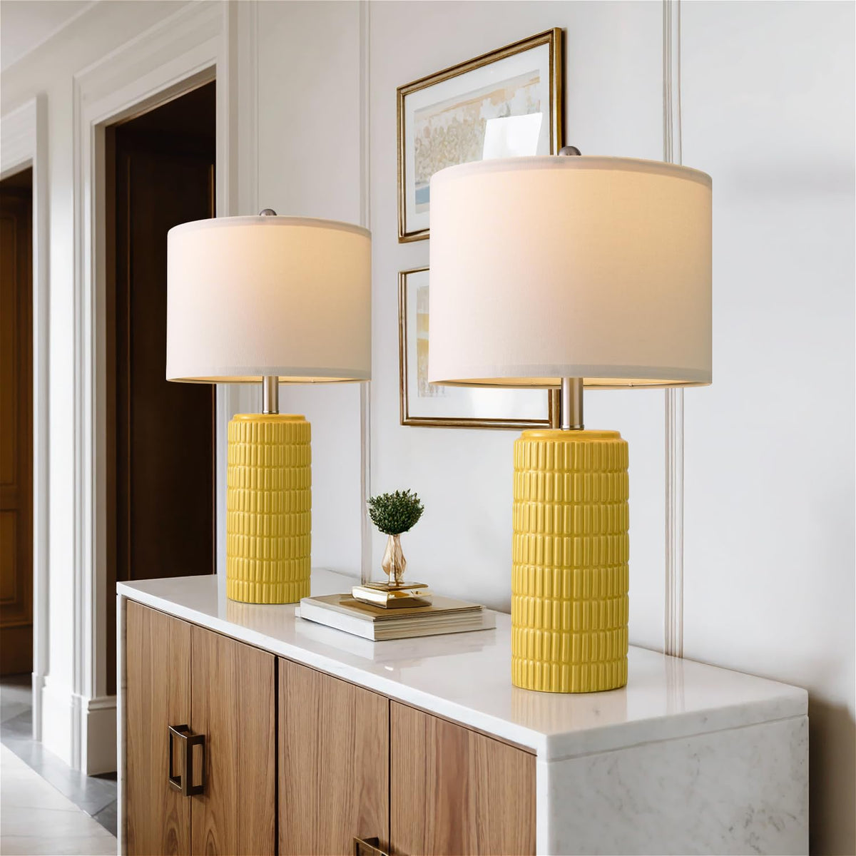 PoKat 23" Modern Ceramic Table Lamp Set of 2 for Living Room Bedroom, White