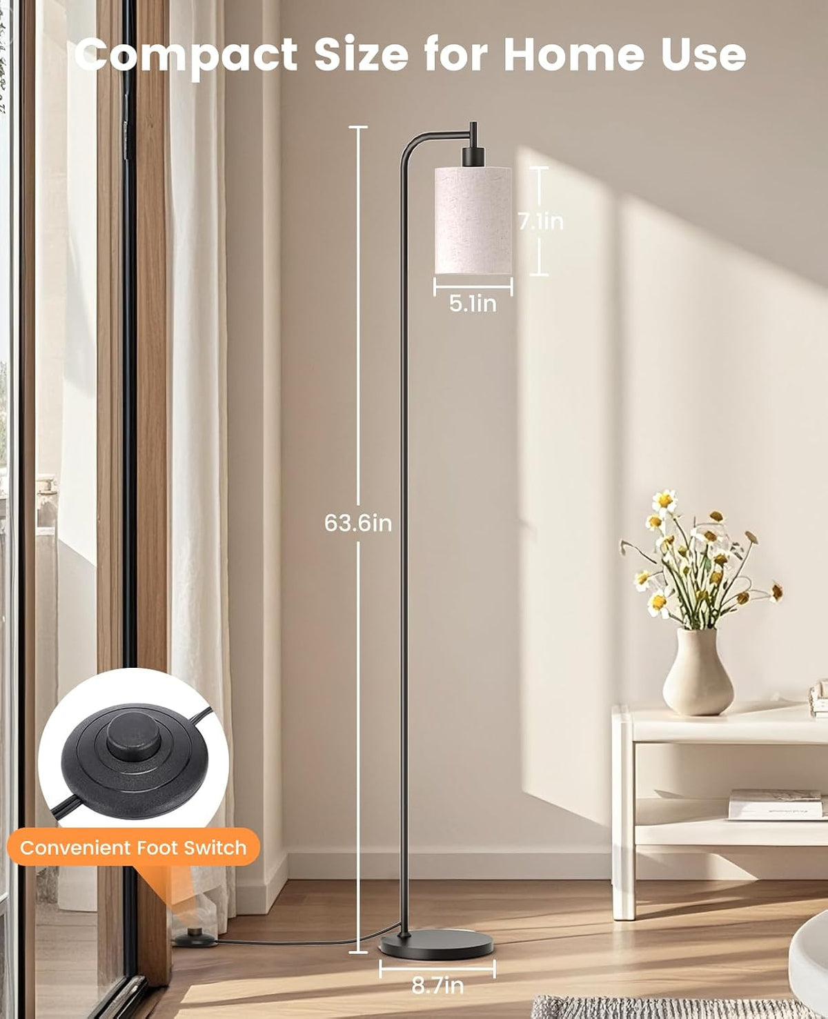 SIBRILLE 2-Pack Floor Lamps with Linen Shade for Living Room Bedroom Corner
