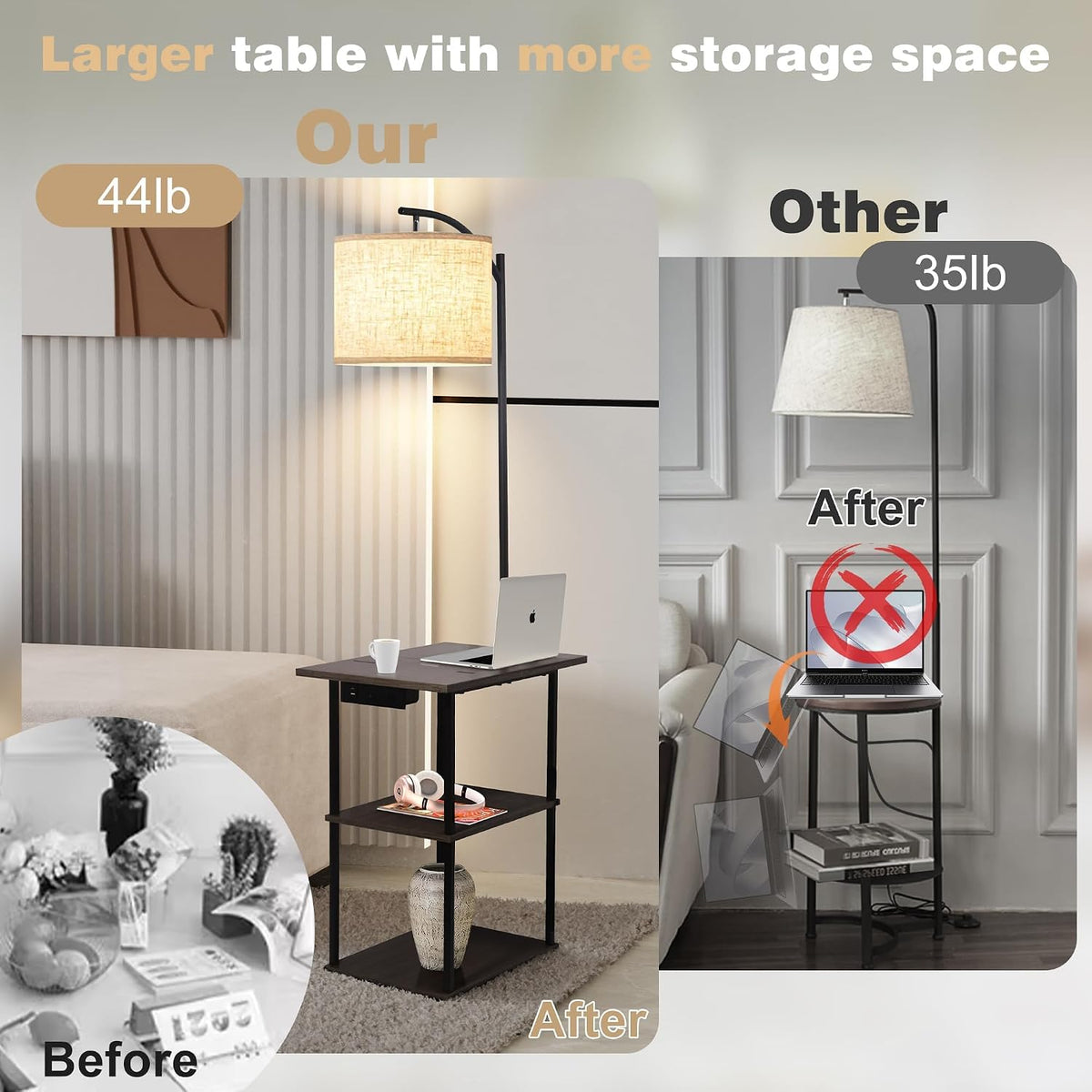 PESRAE Floor Lamp with Table, End Tables with Charging Station