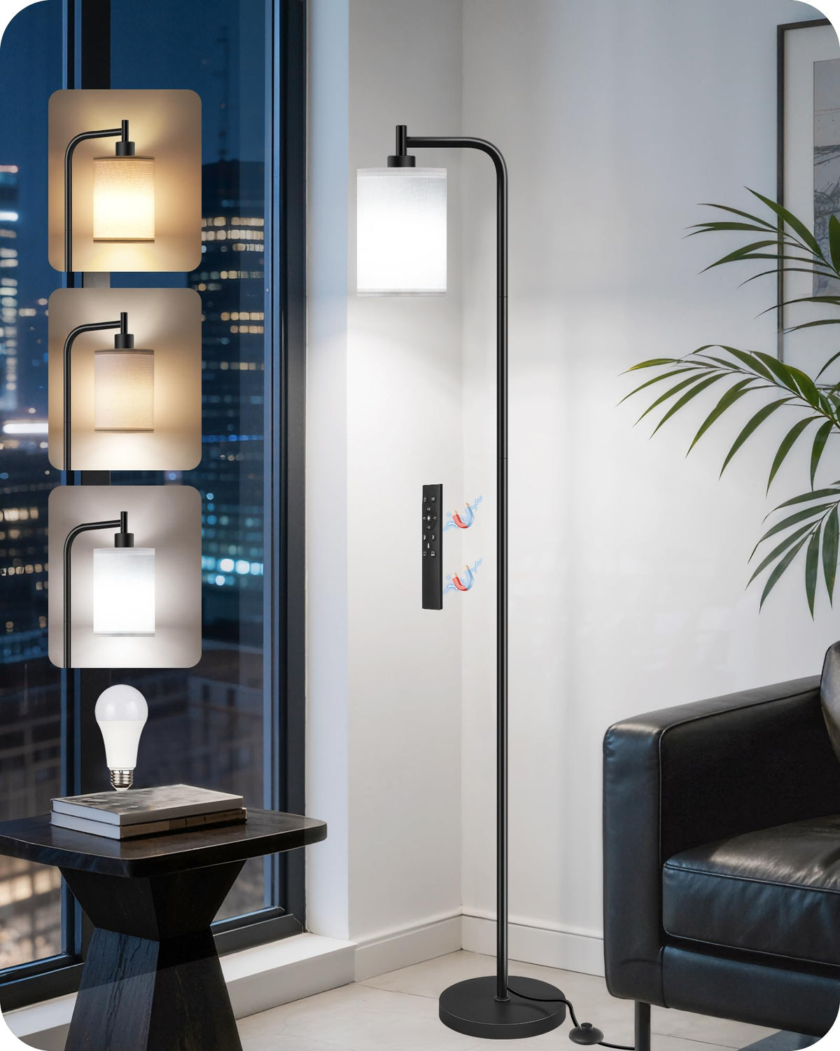 Dimmable Floor Lamp for Living Room with Remote & 10W Bulb