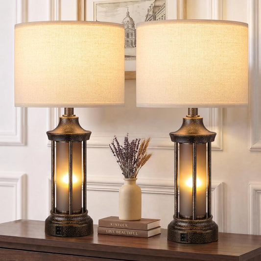 Seealle 24" Farmhouse Table Lamps for Living Room, Bedside Lamps Set of 2