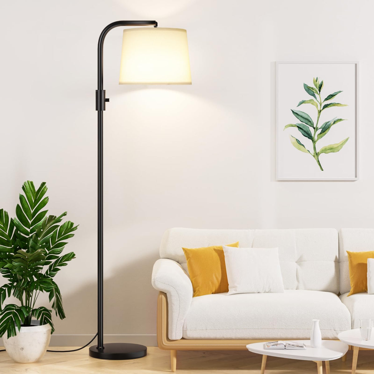 Ambimall Arc Floor Lamp for Living Room with Rotary Switch, Linen Shade