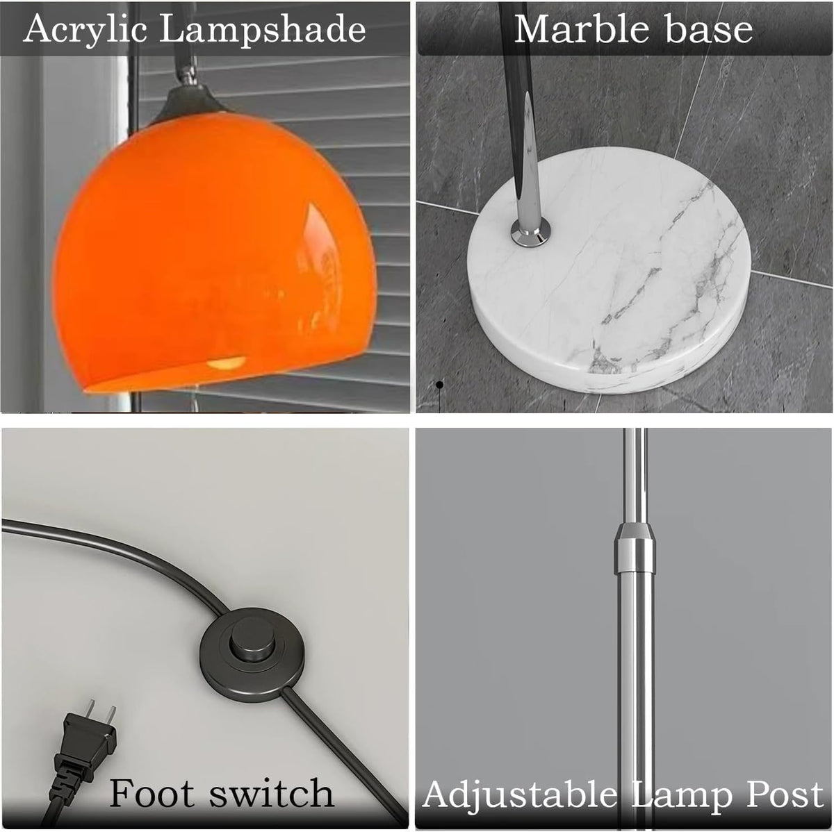 Orange Arc Floor Lamps for Living Room,Mid Century Modern,Marble Base