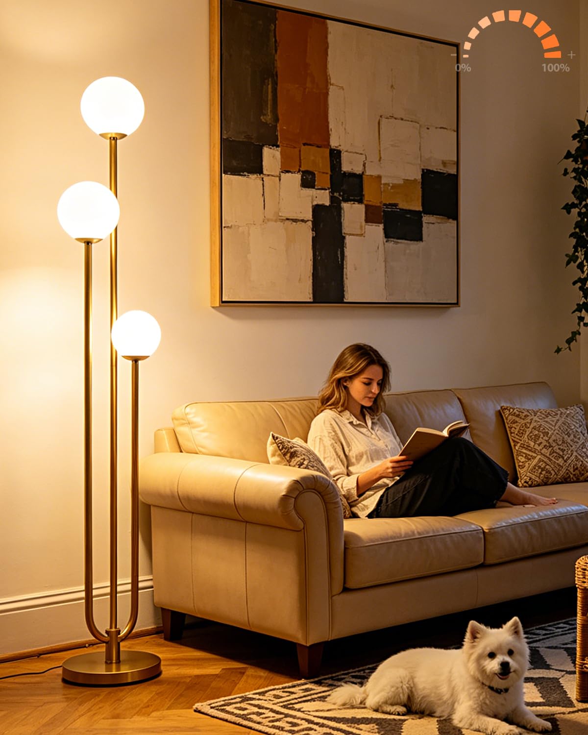 Lightdot 63IN Gold Floor Lamp Dimmable 3-Lights Globe LED Floor Lamps with 3000K Soft Warm White for Wedding/Party Tall Lamp with 5Lbs Heavy Base for Living Room/Bedroom/Sofa Beside/Corner Decor