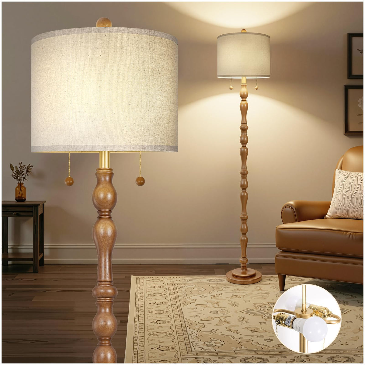 Scenekoy 65.5" Natural Real Wood Boho Floor Lamp for Living Room Bedroom