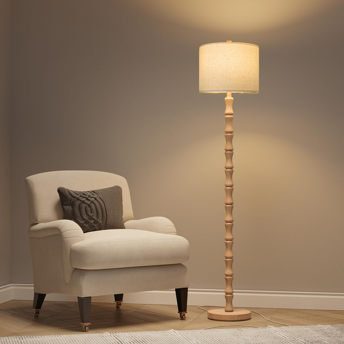 BOBOMOMO 62" Rustic Floor Lamp for Living Room, Retro Farmhouse Floor Lamp Rotary Switch, Resin Standing Lamp for Living Room, Corner, Dining Room, Bedroom, Home Decor